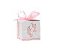 Boîte à bonbons avec ruban - Motif empreintes de pas - Bleu et rose - Boîte cadeau de fête (rose)