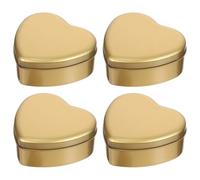 Boîte à Bonbons de Cœur en Fer Blanc Doré 4 Pièces | Bords Ondulés, Ouverture Facile, Stockage Multi-usage, pour Biscuits et Sachets de Thé