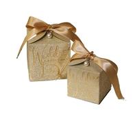 Boîte À Bonbons De Mariage, Boîte-cadeau En Coquille Poudre Paillettes Exquise, D'emballage Carton Avec Nœud Ruban Perles, Cadeaux(Gold,50pcs)