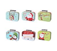 Boîte à bonbons de Noël en fer blanc avec imprimé Père Noël, bonhomme de neige, élan, biscuit en fer, emballage cadeau pour étui avec poignée sur le dessus