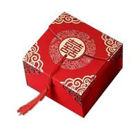 Boîte à bonbons de style chinois, design élégant et traditionnel, conteneur cadeau spacieux en papier pour fête de mariage, rouge 6,5 x 6,5 x 4,5 cm (Type 3 petit [6,5x6,5x4,5 cm/2,6x2,6x1,8 pouces])