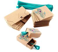Boîte à bonbons en forme de plume avec tiroir en papier kraft, boîtes cadeaux, boîtes à chocolat, cadeaux de fête, remplissage en papier déchiqueté, pour Noël