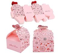 Boîte à Bonbons en Papier Découpé Au Laser, 50 Pcs Coffret Bonbon Anniversaire, Boîte à Dragées Rose, Boite Dragees Bapteme Fille Papillon, Boîte pour Mariage, Décoration D'anniversaire, Baptême