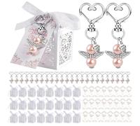 Boîte À Bonbons Pour Mariage - 24 Boîtes À Dragées, Coffret Cadeau En Ruban, Boîtes À Dragées De Fête Avec Pendentif Ange En Métal Avec Perles | Coffret Cadeau De Remerciement Pour Anniversair