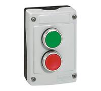Boîte à bouton équipée Osmoz avec 2 boutons à impulsion vert et rouge - avec couvercle gris
