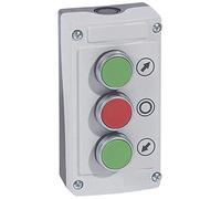 Boîte à bouton équipée Osmoz avec 3 boutons à impulsion (2 boutons vert et 1 bouton rouge) - avec couvercle gris