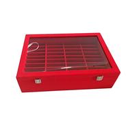 Boîte à Bracelets Présentoir Coffret Bijoux Organiseur Rangement Encastré Doublure Velours Compartiments Séparés Sécurité pour Bagues et Montres, Rouge