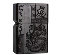 Boîte à briquet en bois d'ébène naturel sculpté noir pour module Zippo (dragon du zodiaque)