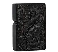 Boîte à briquet en bois d'ébène naturel sculpté noir pour module Zippo (Dragon Phoenix)