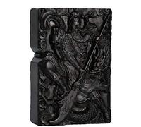 Boîte à briquet en bois d'ébène naturel sculpté noir pour module Zippo (Guan Gong Yu Warrior Dragon 1#)