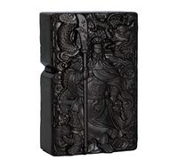 Boîte à briquet en bois noir ébène naturel sculpté pour module Zippo (Guan Gong Yu Warrior Dragon)