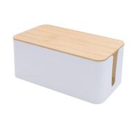 Boîte à câbles blanche avec couvercle en bambou pour cacher les câbles et les fiches