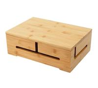 Boîte à câbles Relaxdays, gestion et ventilation, H x L x P 11 x 32 x 22 cm, cacher les câbles, boîte à prises, bambou.