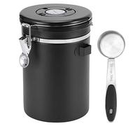 Boîte à café en acier inoxydable 304 1,8 L | Récipient hermétique avec valve unidirectionnelle et indicateur de date | Stockage de grains de café/Boîte à thé/Organisateur de (Black sealed jar