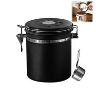 Boîte à café en acier inoxydable avec suivi de la date et valve de fraîcheur - Boîte de rangement hermétique pour cuisine en grains de café, thé, épices - Comprend une cuillère en bonus (noir, 1,5 l)