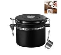 Boîte à café en acier inoxydable avec suivi de la date et valve de fraîcheur - Boîte de rangement hermétique pour café en grains, thé, épices - Comprend une cuillère en bonus (noir, 1,2 l)