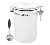 Boîte à Café En Acier Inoxydable Bonne étanchéité Alimentaire Récipient De Stockage Hermétique Récipient à Café Scellé Sous Vide Avec Cuillère Pour Haricot Thé Grain écrou Blanc(1.8L)