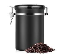Boîte à café Hermetique 1,8 L en Acier Inoxydable, Grand Récipient Hermétique pour Marc et Grains en Acier Moulu avec Valve de Déclenchement de Suivi de Date, Pot Rangement Cuisine, Feuilles