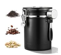 Boîte à Café Hermétique, 2,8 L Coffee Vault Hermétique de Conservation, Récipient à Café En Acier Inoxydable avec Cadran Dateur, Valve CO2 et Cuillère Doseuse pour Café en Grains Noix Sucre(Noir)