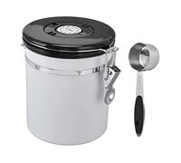 Boîte à café hermétique en acier inoxydable, bocal de conservation des aliments, valve de libération de CO2, suivi des dates, grande capacité (Blanc)