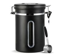 Boîte à Café Hermétique - RéCipient à Café En Acier Inoxydable 1,8 L avec fenêtre transparente indicateur de date et cuillère doseuse pour le stockage des grains de café thé noix cacao etc (Noir)
