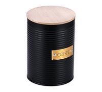 Boîte à café Relaxdays, 1 pièce, métal, Couvercle en Bambou, H x D : 16 x 11 cm, récipient à café, Noir/Nature