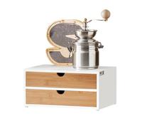 Boîte à Capsules de Café avec 2 Tiroirs en MDF et Bambou Rangement Café, Thé et Papeterie, Organiseur de Bureau, 30 x 20 x 14 cm