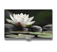 Boîte à cartes de visite, boîte à cartes de visite imprimée lotus et pierres zen, boîte à cartes de visite à la mode, nouvelle boîte de cartes de visite, Argenté, One size, Contemporain