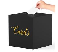 Boîte à cartes noire avec motif feuille d'or, boîte de réception avec 10 cartes vierges pour anniversaire, mariage, remise de diplôme, anniversaires, fêtes prénatales, retraites, maisons ouvertes