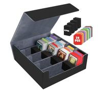 Boîte à Cartes pour Plus de 3200 Cartes, Boîtes de Rangement pour Cartes à Collectionner Avec 24 Séparateurs et 4 Mousse, Boîtes Magnétiques de Qualité Supérieure, pour Magic the Gathering(Noir Gris)
