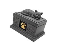 Boîte à cendres de chat en résine, boîte commémorative aspect pierre grise avec couvercle de chat endormi et accent de patte dorée pour décoration de table, de cendres d ' animaux de compagnie