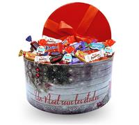 Boite à chapeau décor Noël garnie de 80 chocolats Kinder, Daim, Milka & Célébrations | Idéal à partager en famille