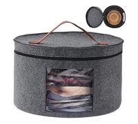 Boîte à chapeaux ronde avec couvercle, pliable, avec couvercle et fermeture éclair, poignée en cuir, fenêtre transparente, boîte de rangement pour armoire ou voyage, gris foncé