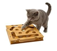 Boîte à chat en bois - Griffoir interactif pour chat, boîte de puzzle de 30,5 x 20,3 cm avec boule de cloche, grattoir en bois naturel avec carton durable, jouet pour animaux de compagnie pour la stim