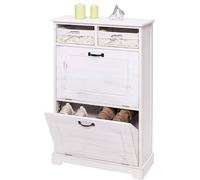Boite à chaussures HWC-H19, armoire à chaussures étagère à chaussures, bois massif look shabby tiroir panier 100x60x24cm ~ blanc