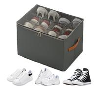 Boîte à chaussures pliable - Organisateur diviseur réglable avec couvercle transparent et poignée, conteneur empilable pour économiser de l'espace | Parfait pour l'armoire, l'entrée, la chambre, le