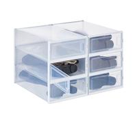 Relaxdays boîtes à Chaussures, Lot de 6, pour Les Bottes, empilables, Pointure 44,5, Trous d'aération, Transparent/Blanc