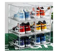 Boîte à Chaussures Transparentes en Plastique Dur，Boîtes de Rangement Empilable avec Couvercle Le Grand 37x27x20cm，Acrylique Conteneurs Organisateur Vitrine D'exposition (Transparent/Front open 6 Pcs)