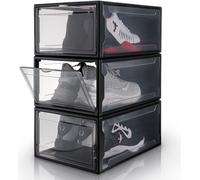 Boîte à chaussures Yorbay, lot de 3, pour chaussures jusqu'à la taille 48 Organisateur à chaussures empilable, boîte en plastique avec porte transparente, 37 x26 x 16 cm, noir