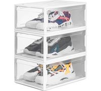 Boîte à chaussures Yorbay, lot de 3, pour chaussures jusqu'à la taille 48, organiseur à chaussures empilable, boîte en plastique avec porte transparente, 37 x 26 x 16 cm, blanc
