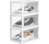 Boîte à chaussures Yorbay, lot de 3, pour chaussures jusqu'à la taille 48, organiseur à chaussures empilable, boîte en plastique avec porte transparente, 37 x26 x 20 cm, blanc