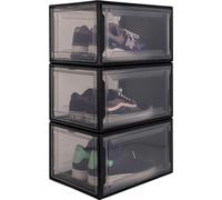 Boîte à chaussures Yorbay, lot de 3, pour chaussures jusqu'à la taille 48 Organiseur à chaussures empilable, boîte en plastique avec porte transparente, 37 x26 x 20cm, noir