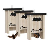 PawHut Ensemble de Trois boîtes à Chauves-Souris, nichoir Chauve-Souris, Plateforme d'atterrissage Exclusive aux Chauves-Souris, avec Un Crochet, en Bois Massif, 18 x 6 x 22,5 cm, Bois Naturel