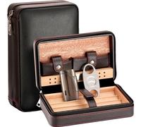 Boîte à cigares en cèdre, avec humidificateur, étui en cuir, avec cutter Lighter-b