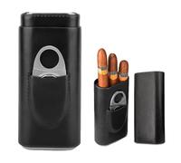 Boîte à Cigares En Cuir: Étui à Cigares pour 3 Cigares, à Cigares en Cuir avec Coupe-Cigares en Acier Inoxydable, Cave à Cigares Portable | Pour Voyage Court (Noir)