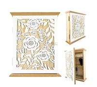 Boite a Clef Bois, éLéGante Roses Armoire a Clef Murale Vintage Boite à Clé Murale 26 × 20 × 6cm avec 6 Crochets pour Ranger CléS et Petits Objets IdéAle pour L'EntréE Le Bureau Le Couloir