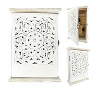 Boite a Clef Bois, Fleurs Creuses en Détresse Armoire a Clef Murale Vintage Boite à Clé Murale 27.8 × 19.7 × 7cm Avec 6 Crochets pour Ranger CléS et Petits Objets IdéAle pour L'EntréE Le Bureau