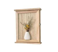 Boite a Clef Decorative Interieur en Bois, Porte Clef Mural avec 6 Accroche, Fleur Sechees Decoration Murale Chambre, Range Boite à Clé pour Entrée, Support Cle sans Percage ou Percage (Blanc-Jaune)