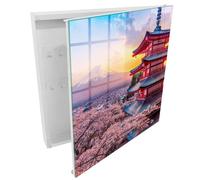 Boîte à clés décorative Harmonie japonaise Porte en verre / Porte vitrée Blanc S'ouvre vers la droite 30x30x5 Tulup