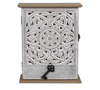 Boîte à clés en Bois avec Porte, décoration Florale Blanche, 20 x 26,5 cm